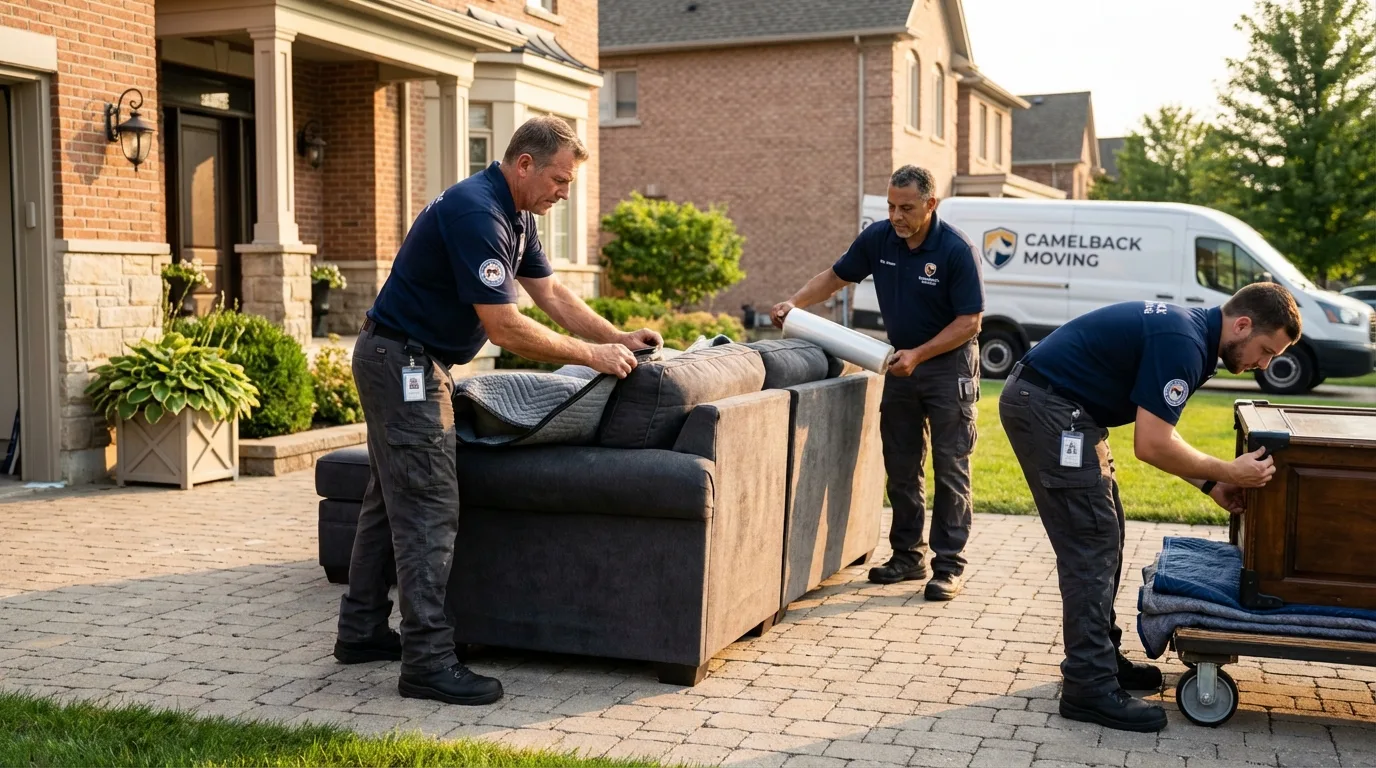 Large estate moving crew wrapping furniture in Pomona, CA