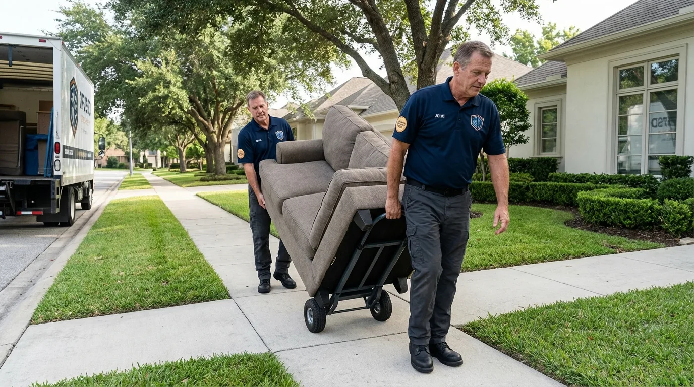 Local residential moving crew loading furniture in Pomona, CA