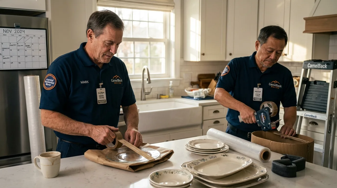 Professional crew packing kitchen dishware in Pomona, CA