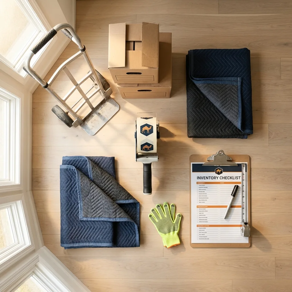 Professional moving supplies and packing materials layout for Pomona residential relocations